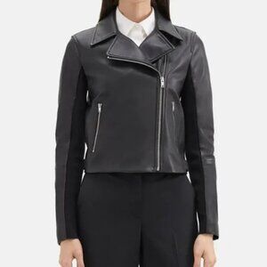 Theory Lambskin Black Leather Moto Jacket